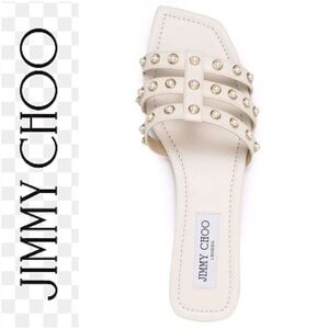 Jimmy Choo Ivory Studded Leather Slide Sandals